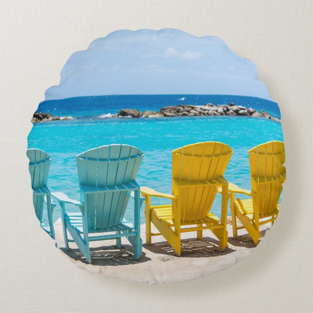 Cojín Redondo Oasis de la silla de playa caribeña #2 #caribbean  (Anverso)