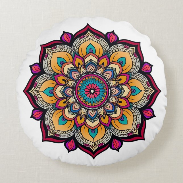 Cojín Redondo Obra de arte espiritual de Mandala (Anverso)