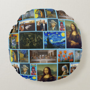 Cojín Redondo Obras Maestras de Arte, Azul