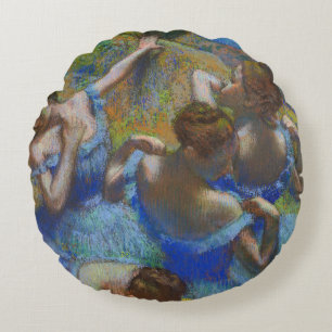 Cojín Redondo Obras maestras de arte pastel de bailarinas azules