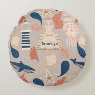 Cojín Redondo Ocean Adventure - ballenas, medusas y fogones