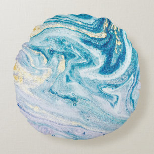 Cojín Redondo Ocean Art: Marble Agate Swirls.