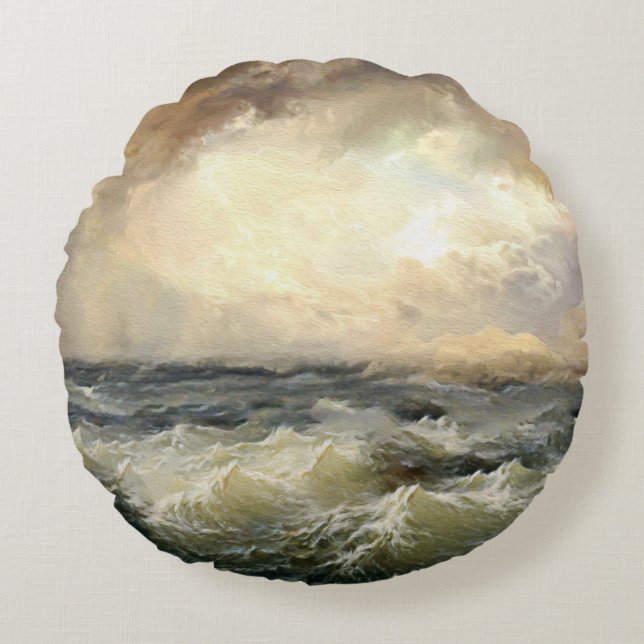 Cojín Redondo Ocean Storm Waves (Anverso)