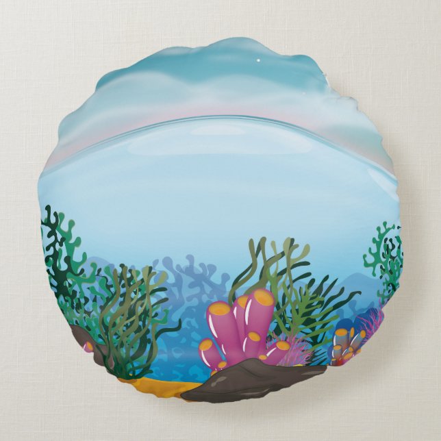 Cojín Redondo océano de arrecife de coral (Reverso)