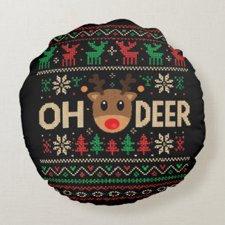 Cojín Redondo Oh Deer Ugly Christmas Sweater Throw Pillow