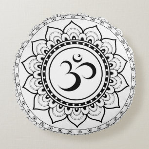 Cojín Redondo Ohm Mandala Om Mandala Blanco y Negro