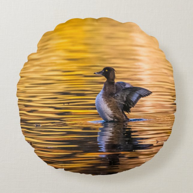 Cojín Redondo Ojo dorado en un lago dorado (Anverso)