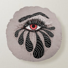 Cojín Redondo Ojo Rojo Lágrimas Negras Gótica