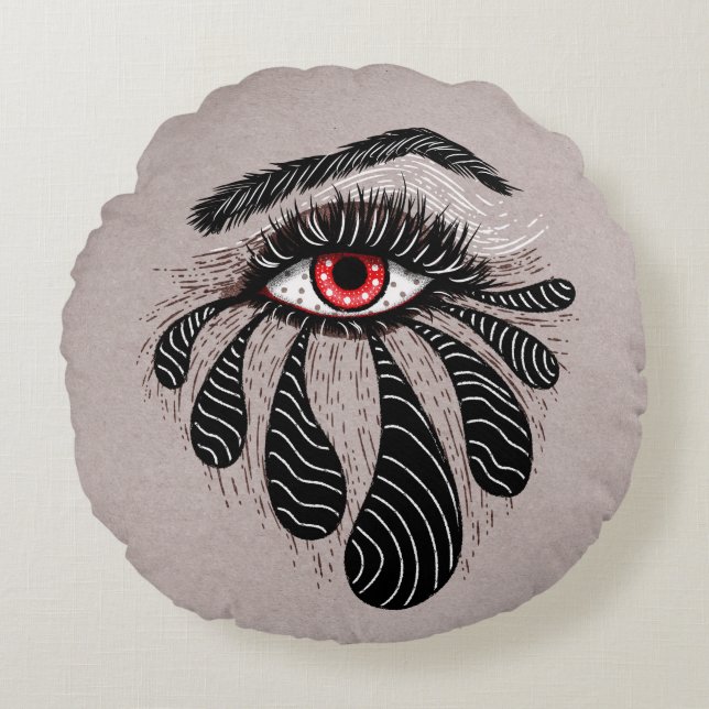 Cojín Redondo Ojo Rojo Lágrimas Negras Gótica (Anverso)