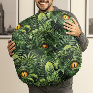 Cojín Redondo Ojos de dinosaurio Plantas verdes Arte de criatura