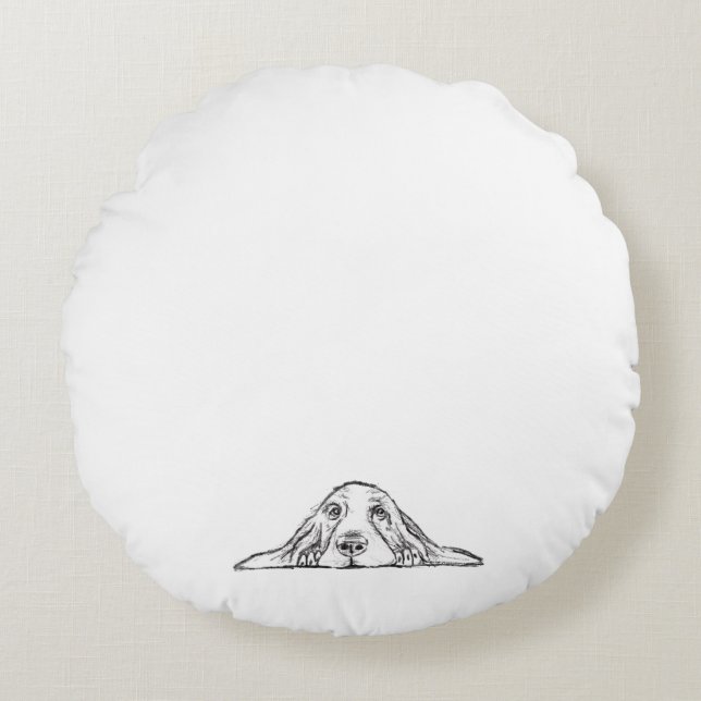 Cojín Redondo ojos de perrito simple blanco negro (Anverso)