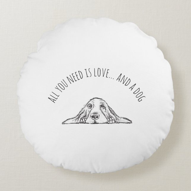 Cojín Redondo ojos de perrito simple blanco negro (Anverso)