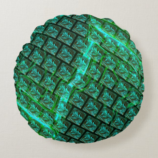 Cojín Redondo 'Ojos verdes en la rejilla', raspados y desdibujad (Anverso)