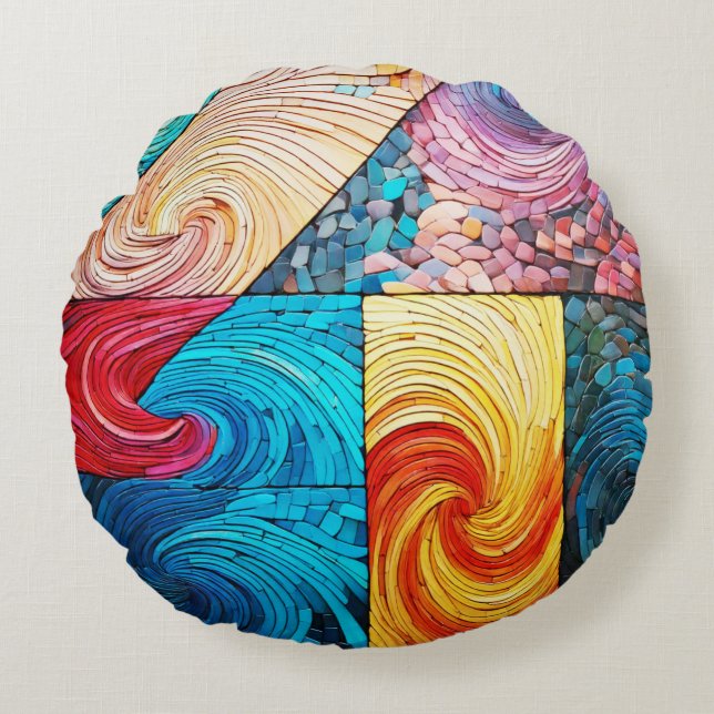 Cojín Redondo ola colorida (Anverso)