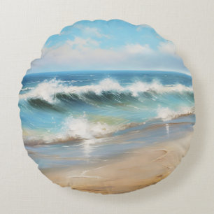 Cojín Redondo Ola de playa del Océano - Arte de marea