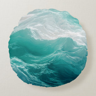 Cojín Redondo Olas abstractas de océano turquesa soñadoras