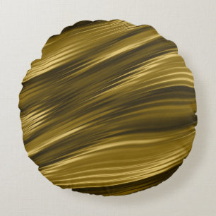 Cojín Redondo Olas abstractas de oro y marrón