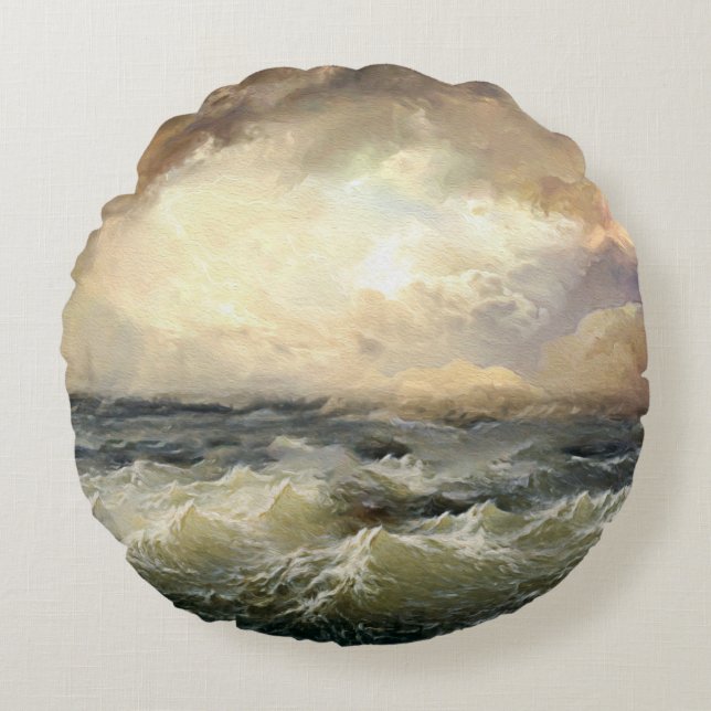 Cojín Redondo Olas de tormenta oceánica (Anverso)
