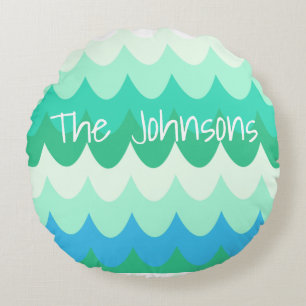 Cojín Redondo Olas marinas azules, verdes y Verde azuladas