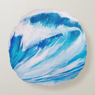 Cojín Redondo Olas oceánicas: Belleza de color azul marino.
