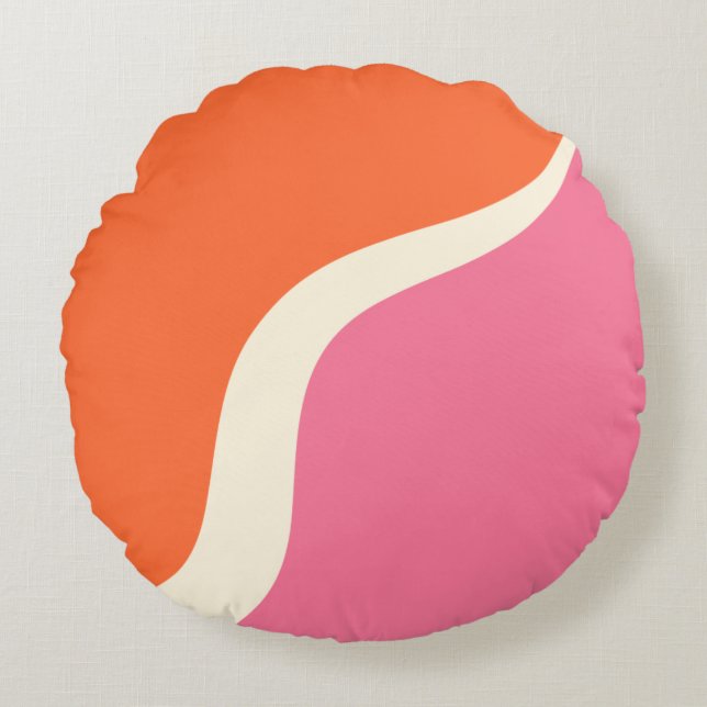 Cojín Redondo Olas simples 3 - rosa, Naranja y crema (Anverso)