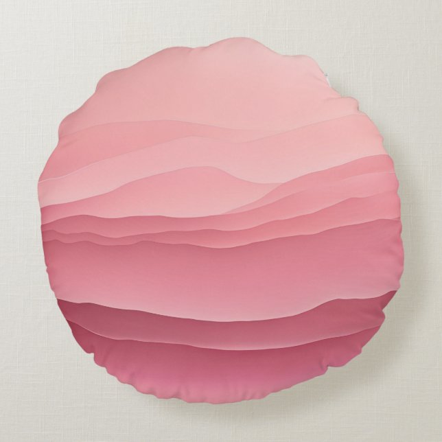 Cojín Redondo Olas suaves rosadas arte de IA (Reverso)