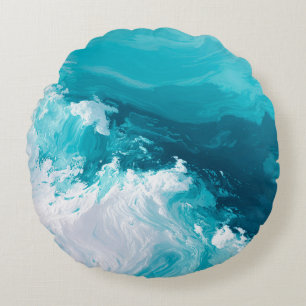Cojín Redondo Olas Turbulentas de Turquesa Arte de Olas Oceánica