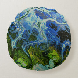 Cojín Redondo Óleo y hielo azul Faux Mármol redondo Pillow