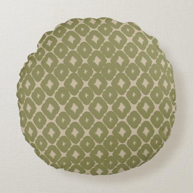 Cojín Redondo Olive and cream Boho Geometric Throw Pillow (Anverso)