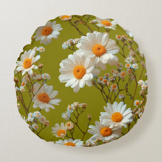 Cojín Redondo Olive Garden Daisy Dream Round Throw Pillow (Anverso)