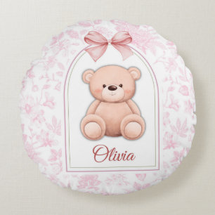 Cojín Redondo Olivia Diseño de guardería de osito rosado perso