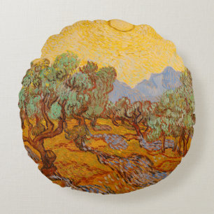Cojín Redondo Olivos de Van Gogh Cielo Sol Amarillo
