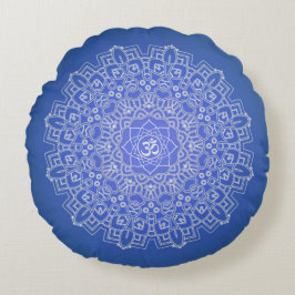 Cojín Redondo Om Azul Cobalto Mandala Medición Ronda Pillow