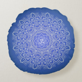 Cojín Redondo Om Azul Cobalto Mandala Medición Ronda Pillow