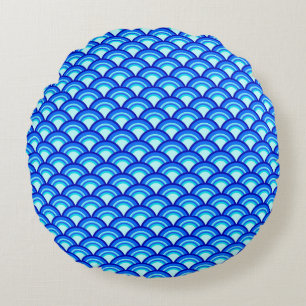 Cojín Redondo Onda patrón Art Déco - cobalto y azul cielo