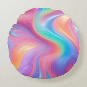 Cojín Redondo Ondas abstractas de neón rosa azul