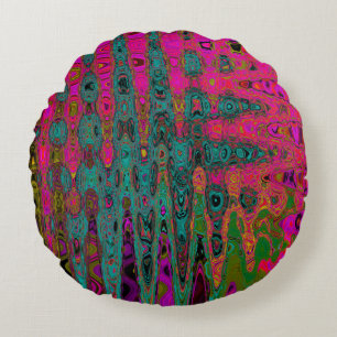 Cojín Redondo Ondas Atómicas Retro Abstractas Turquesa Alucinant