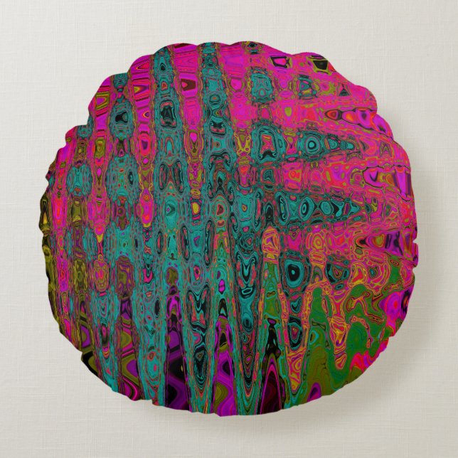Cojín Redondo Ondas Atómicas Retro Abstractas Turquesa Alucinant (Anverso)