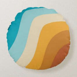 Cojín Redondo Ondas de arcoiris retro coloridas