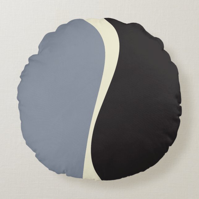 Cojín Redondo Ondas simples 2 en negro, gris y crema (Anverso)