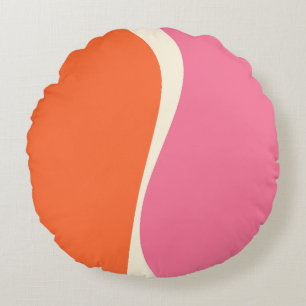 Cojín Redondo Ondas simples 2 en rosa, Naranja y crema