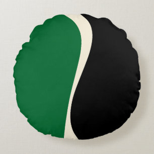 Cojín Redondo Ondas simples 2 en verde, crema y negro