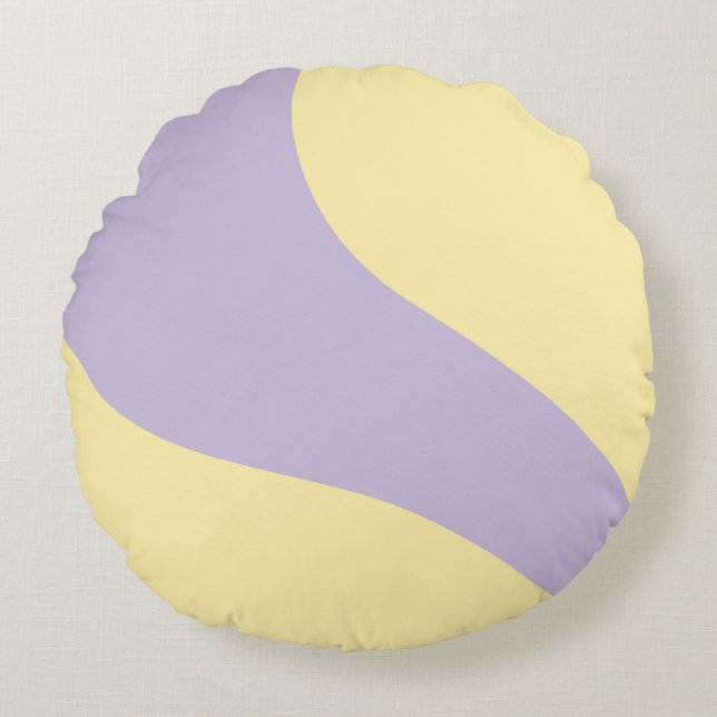 Cojín Redondo Ondas simples en amarillo y púrpura pastel (Anverso)
