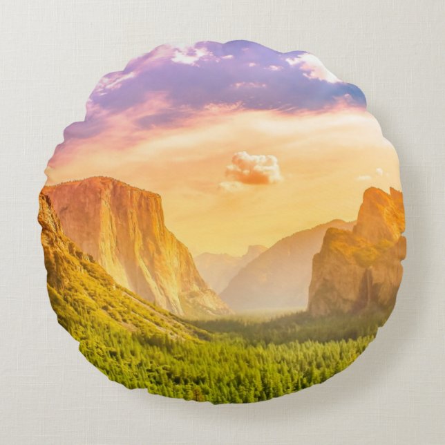 Cojín Redondo Opinión del túnel del parque nacional de Yosemite (Anverso)