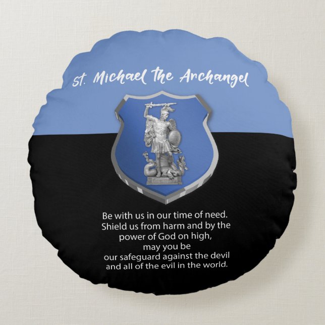Cojín Redondo Oración St. Michael Archangel Pensando en ti (Anverso)