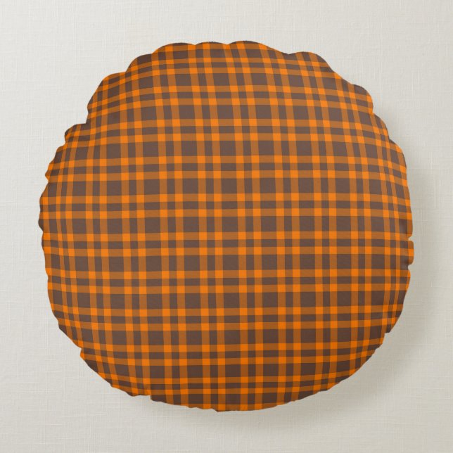 Cojín Redondo Orange Brown Plaid Pattern (Anverso)