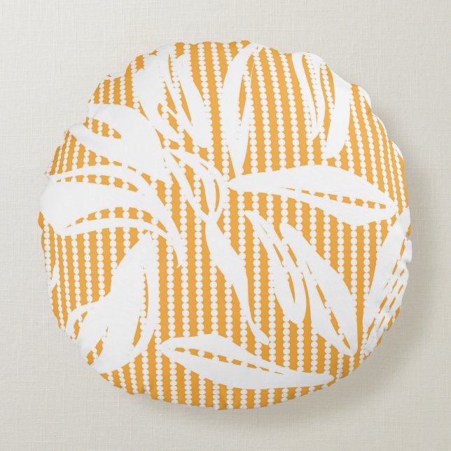 Cojín Redondo Orange Floral seamless pattern with striped backgr (Anverso)