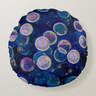 Cojín Redondo Orbes cósmicas azules