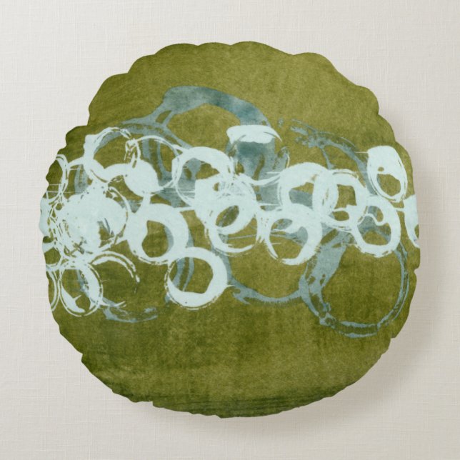 Cojín Redondo Orbes verdes I (Anverso)
