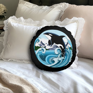Cojín Redondo Orca Majestuosa Ballena Asesina Olas Azules Océano